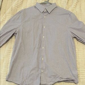 Express Men's Blue and White Checkered Shirt